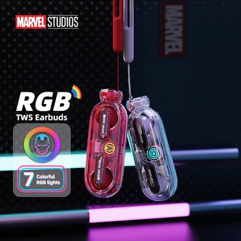 Вращающиеся наушники Disney Marvel Iron Man TWS с RGB подсветкой Bluetooth 5.3 Наушники Hi-Fi Стерео Беспроводные игровые наушники с микрофоном