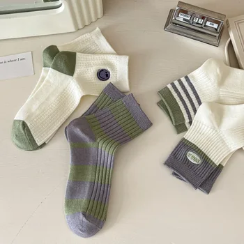 Новые хлопчатобумажные носки осенью и зимой, нескользящие женские повседневные носки из чистого хлопка в полоску, длинные носки ins tide socks 18