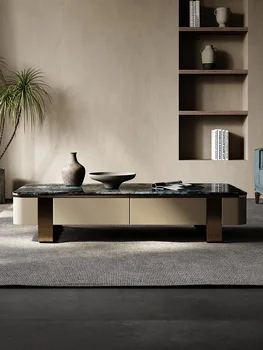 Итальянский минималистичный журнальный столик вилла дизайнер высокого класса прямоугольный из натурального роскошного камня сапфировый мрамор кофейный столик в гостиной 11