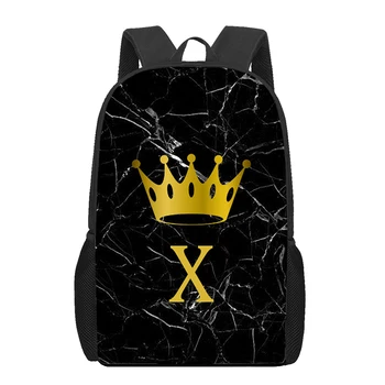 Буква Монограмма Мраморная Корона 3D Печать Школьные сумки для подростков Мальчиков Девочек Уникальные детские Персонализированные студенческие рюкзаки 12