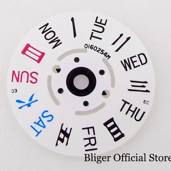 Белый Круг с циферблатом-календарем и китайскими печатными словами, подходящий для часов NH36A, часы с механизмом, дисплей по будням 6