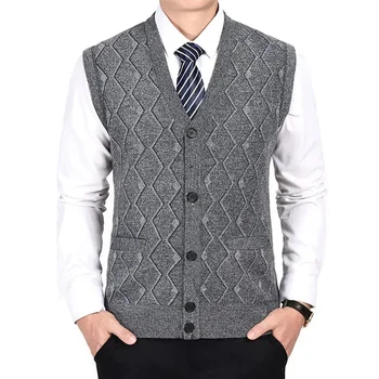 Высококачественный новый осенний жилет, модный брендовый шерстяной свитер, вязаный жилет с V-образным вырезом, мужская однотонная модная повседневная мужская одежда без рукавов 23