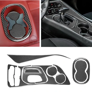 Наклейка для отделки крышки переключения передач, панель консоли, рамка для держателя напитков из углеродного волокна для Dodge Challenger 2015-2020 гг.