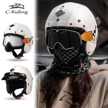 Ретро Мотоциклетный Шлем с открытым Лицом Capacete Vintage Half Casco Аксессуары Для вертолета Moto Rbike Jet Pilot 1