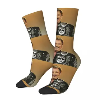 Футбольные носки Crazy Design Rock Star Johnny Hallyday из полиэстера, длинные носки для женщин и мужчин, нескользящие 17