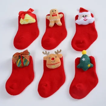 2022 Зимние Новые Рождественские Толстые шерстяные носки для малышей, милые носки для малышей 0-1-3 лет с героями мультфильмов, модные распродажи детских носков 21