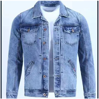 2021 новая мужская джинсовая куртка, повседневная однотонная джинсовая куртка с лацканами, мужская осенняя тонкая качественная одежда, джинсовая куртка