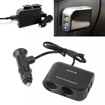 Универсальный автомобильный прикуриватель USB 12V/24V 2-полосный + светодиодный выключатель света, разветвитель розетки, зарядное устройство, адаптер прикуривателя для автомобиля 23