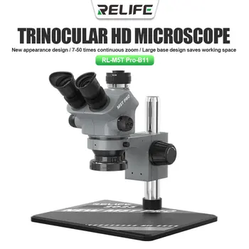 Тринокулярный стереомикроскоп RELIFE RL-M5T Pro-B11 с непрерывным увеличением в 7-50 раз для ремонта телефонов, тестирования материнской платы, инструмент для проверки 10
