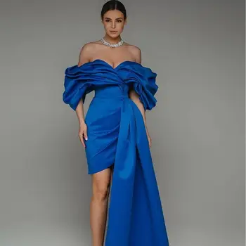 Королевские синие короткие платья для выпускного вечера с боковым шлейфом, Атласное вечернее платье со шнуровкой и рюшами, мини-юбка знаменитостей, коктейльные платья для вечеринок 18