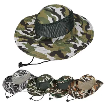 Мужская Женская сетчатая камуфляжная Дышащая походная кепка с солнцезащитным козырьком, шляпа-ведро 3