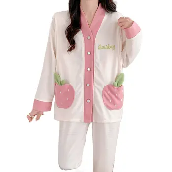 2023 Весна-осень, Комплект женской одежды для кормления после родов, милые рубашки для кормления с V-образным вырезом + брюки, Пижамные костюмы для грудного вскармливания 13