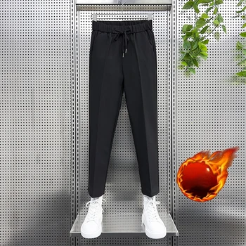 Осенне-зимние шерстяные костюмные брюки, мужские Облегающие Модные брюки, Корейские свободные прямые брюки, Мужские официальные брюки W28 3