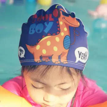 Растягивающаяся шапочка для плавания Детская шапочка для плавания с мультяшным принтом, шапочка для бассейна для детей, быстросохнущая, не травмирующая ухо 1