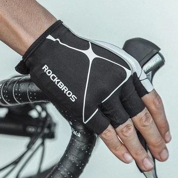 Велосипедные перчатки ROCKBROS, дышащие, светоотражающие на половину пальца, Перчатки для горных велосипедов, Утолщенное силиконовое амортизирующее Велосипедное снаряжение 19