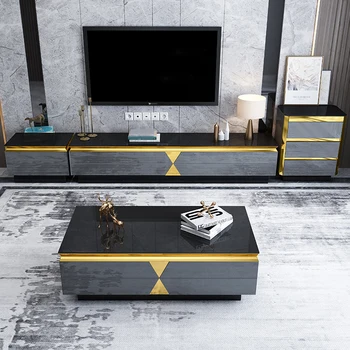 Простая, светлая, в скандинавском стиле, роскошная небольшая квартира, гостиная, журнальный столик, шкаф для телевизора, комбинация напольного шкафа для телевизора из черного стекла 17