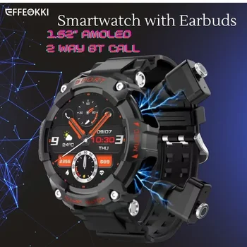 Встроенные наушники 2 в 1, умные часы, Носимый технический аудио-фитнес-трекер, спортивные часы Amoled с диагональю 1,52 дюйма.