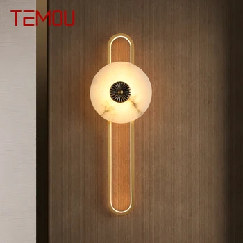 Латунный настенный светильник TEMOU LED Современное Роскошное Мраморное бра Для украшения интерьера спальни, прикроватной тумбочки, гостиной, коридора