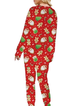 Женские комплекты рождественских пижам с рождественским принтом, топы с длинными рукавами, длинные брюки на завязках, комплект одежды для отдыха из 2 предметов, спортивные костюмы 23