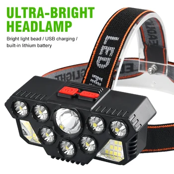 Налобный фонарь с сильным светом 8LED + 20SMD, суперяркий налобный фонарь с пятью головками, USB перезаряжаемый фонарик, лампа для рыбалки на открытом воздухе, фара 4