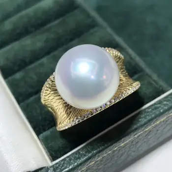Кольцо с жемчугом D418, ювелирные украшения, серебро 925 пробы, круглые кольца с пресноводным белым жемчугом 10-11 мм, подарки для женщин
