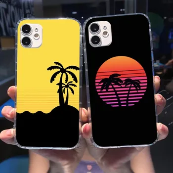 Пляжный Чехол для Телефона из Кокосовой пальмы для iPhone 14 13 12 11 XS X 8 7 6 Plus Mini Pro Max SE 2022 Прозрачная Крышка Телефона Funda