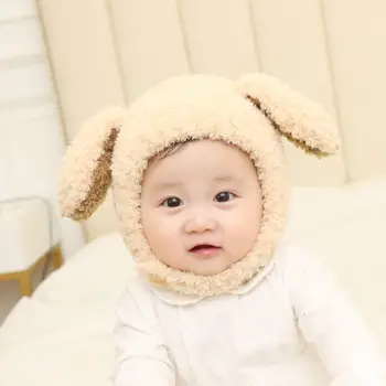Теплые головные уборы для новорожденных с мягкими утолщенными кроличьими ушками в корейском стиле, детские шапки для фотографий, шапка-ушанка 15