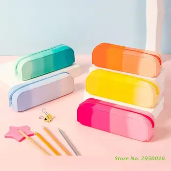 Силиконовый пенал градиентного цвета Водонепроницаемая сумка для карандашей большой емкости Сумка для ручек на молнии для малыша Подарок на День рождения мальчику Девочке 2