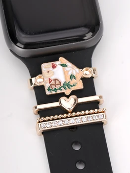 Металлическое кольцо-талисман с мультяшным грибным домиком для Apple Watch 4 5 6 7 8, Аксессуары-талисман с силиконовым ремешком 11