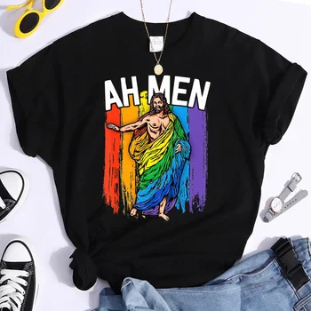 ЛГБТ Футболка Funny AH MEN Rainbow Jesus Print Тройники Подарок Месяца Гордости Лето Гей Лесби Личность Y2k Топы Тройник ЛГБТК Уличная Одежда