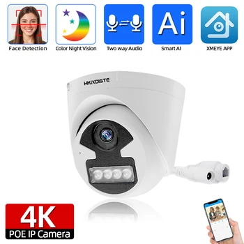 Цветная ночная камера безопасности POE 4K, 8-Мегапиксельная внутренняя потолочная купольная камера видеонаблюдения, двустороннее аудио-видеонаблюдение, IP-камера для дома
