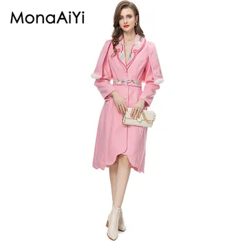 MonaAiYi Офисная Женская Модная Дизайнерская Осенняя Верхняя Одежда С Вышивкой, Однобортное Пальто С Регулируемой Талией, Розовая Шаль 11