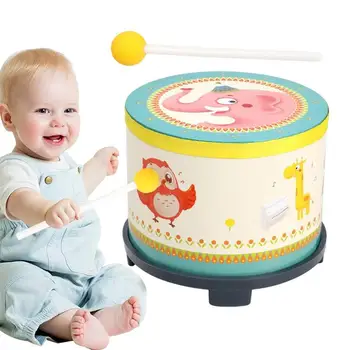 Детская игрушка-барабан, барабанная установка для малышей с рисунком животных, Ударные Музыкальные инструменты, Деревянный музыкальный набор Монтессори 21