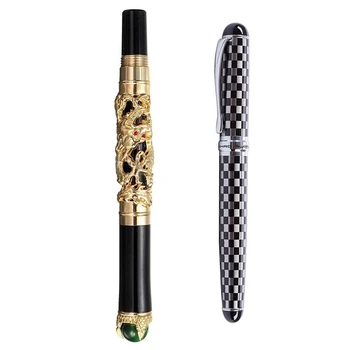 JINHAO 2PCS Роскошная 18KGP 0,5 Мм Золотая Перьевая Ручка Dragon Dragon С Перьевой Ручкой Для Шахматной Доски X750