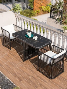 Комбинация стола и стула из ротанга для отдыха на открытом воздухе Чайный столик Во внутреннем дворе Сад на открытом воздухе 6