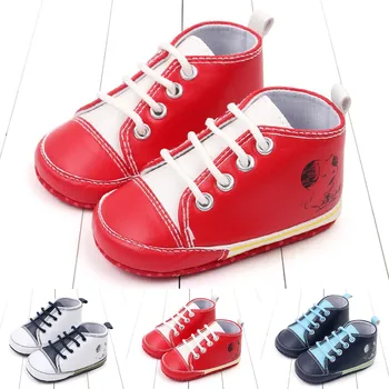 Детская Повседневная обувь с мультяшным принтом, высокие мягкие нескользящие кроссовки на шнуровке для мальчиков и девочек, ходунки для малышей Sapato Infantil 17