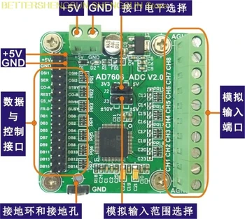 Модуль AD7606 модуль сбора данных 16-разрядный АЦП с 8-полосной синхронной частотой дискретизации 200 Кбит/с 4