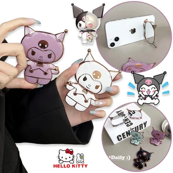 Sanrio Kuromi Складной держатель-подставка Портативное зеркало для макияжа, подставка Hello Kitty, Милая подставка для мобильного телефона, подставка на заднюю панель, подарок для рабочего стола