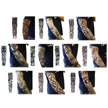 Пара велосипедных рукавов с 3D татуировкой, имитирующая грелку для рук с большим Цветком, Полезные рукава с защитой от ультрафиолета для взрослых 11