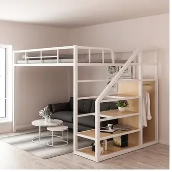 Железная кровать на возвышении под пустым одинарным верхним слоем, двухслойный маленький семейный двухъярусный чердак, экономящий пространство, высокий и l 17