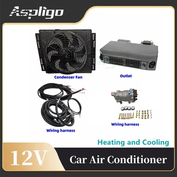 Aspligo 12V 24V Универсальный автомобильный кондиционер, Охлаждающий Нагревательный кондиционер, Автоматический Электрический Компрессор кондиционера, Конденсаторный вентилятор, Комплект 11