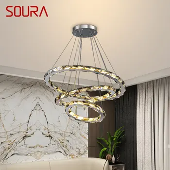 Современный Хрустальный подвесной светильник SOURA Creative Rings LED Роскошная Круглая люстра Декор для гостиной столовой виллы