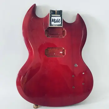 AB263 SG Корпус гитары Wind Красного цвета, массивная липа, вделанный гриф, сломанная правая рука для замены и сломанный гриф своими руками 19