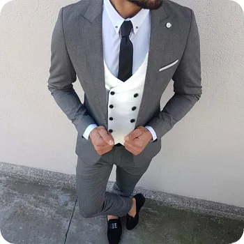 Сшитый на заказ мужской костюм из 3 предметов, Блейзер, Свадебная джентльменская мода С брюками, Двубортный жилет, Приталенный смокинг, брючный жилет