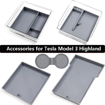 для Tesla Модель 3 Highland 2024 Аксессуары для интерьера Органайзер для хранения Центральной консоли Прозрачный Подлокотник Коврик для хранения 12