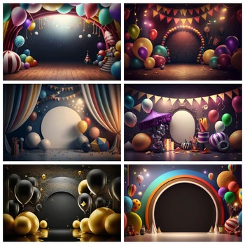 С Днем Рождения, 3D Красочный фон из воздушных шаров, Цирк, Карнавал, Парк развлечений, Вечеринка по случаю Дня рождения ребенка, фон для портретной фотографии 5