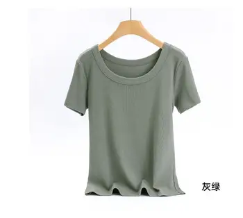 Однотонная базовая женская футболка повседневного цвета с коротким рукавом 21