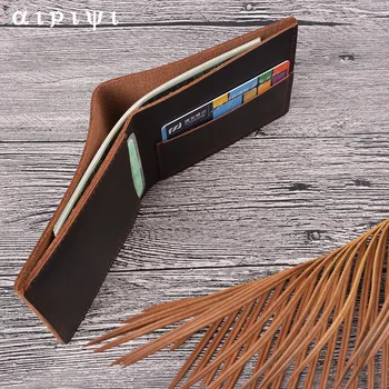 Короткий мужской кошелек в стиле ретро, повседневный кошелек из воловьей кожи, нулевой кошелек для хранения документов 6