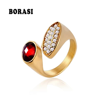 BORASI Высококачественное Новое кольцо с кубическим цирконием, модные украшения, кольцо из нержавеющей стали, кольца с разноцветными камнями для женщин, подарок 8