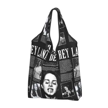 Многоразовые сумки Lana Del Ray Singer для покупок, складные сумки для продуктов, устойчивые к ультрафиолетовому излучению, Моющиеся прочные большие сумки-тоут 4